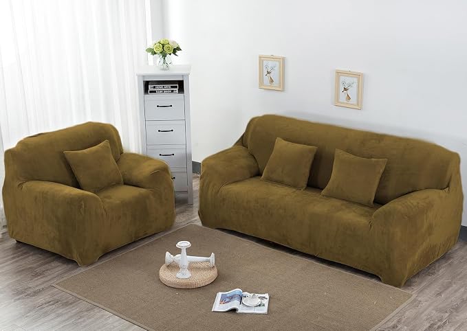 vctops 1-Piece Velvet Plush Stretch Sofa Slipcover - Image 2