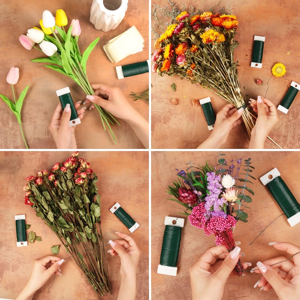 Tenn Well Green Floral Wire, 3 Pack Christmas Wreath Wire, 295 Feet 22 Gauge Florist Ties for Flower Arrangements, Christmas Ornaments, Wreath Making, Gardening, Crafts