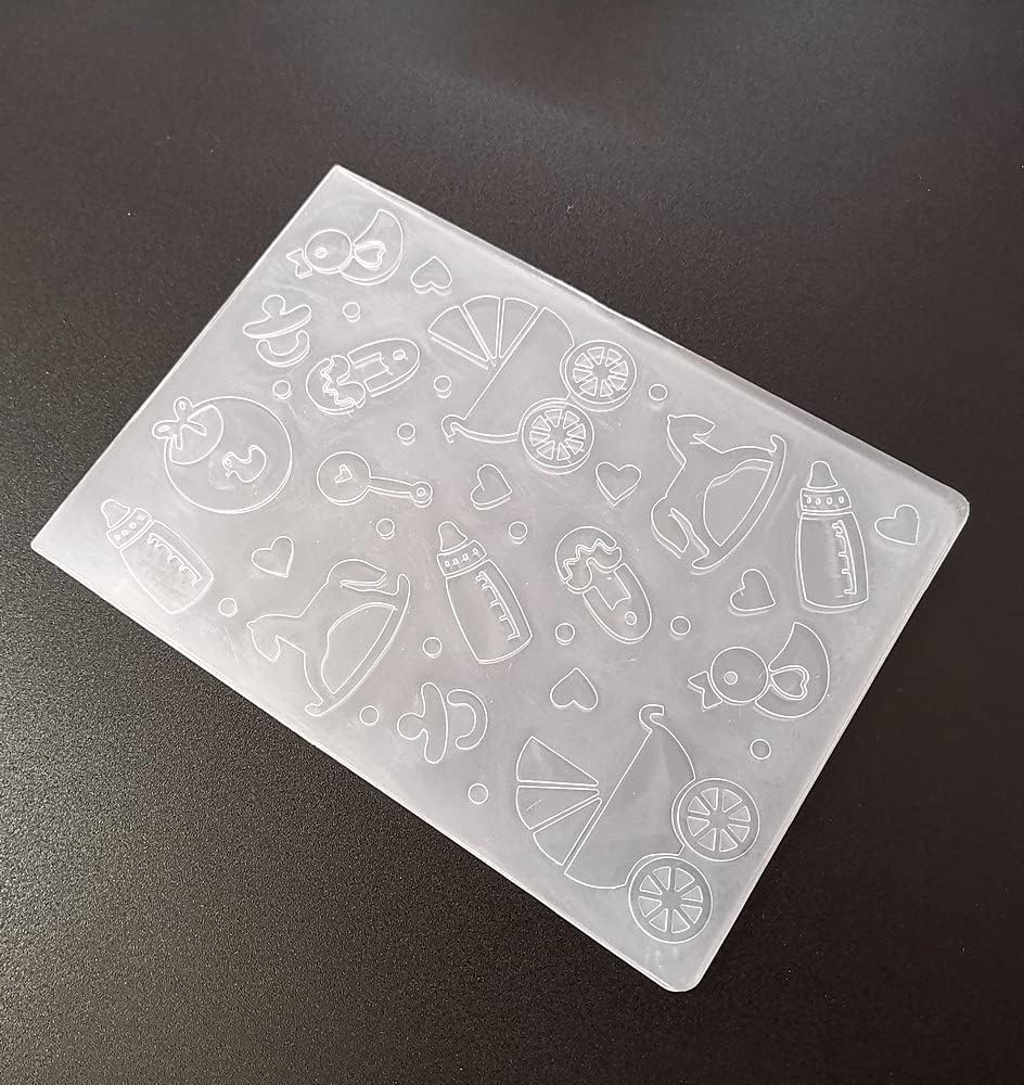 NZJ Baby Footprint Trolley Happy Birthday Shower Plastic Embossing Folders for Card Making Scrapbooking and Other Paper Crafts (1) Transparent