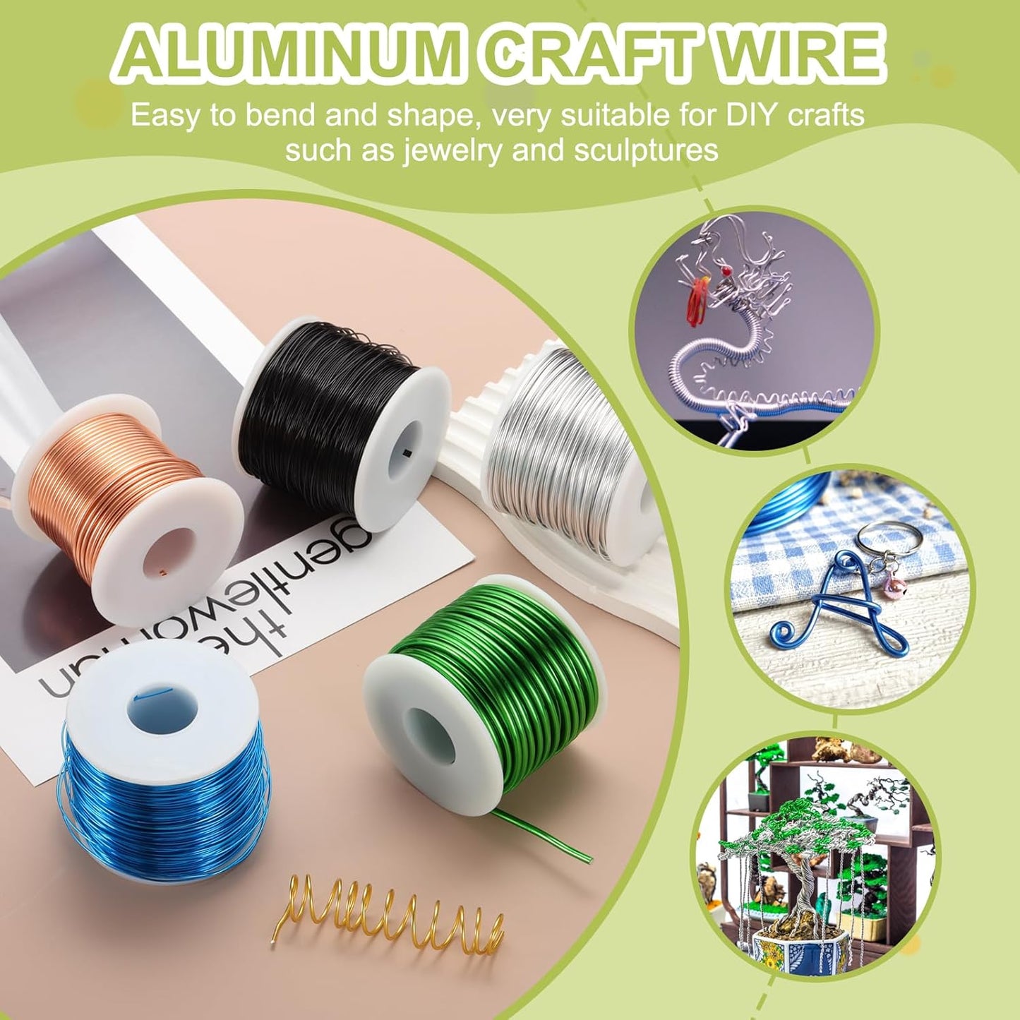 MECCANIXITY 18 Gauge Anodized Aluminum Craft Wire Bendable Bonsai Training Wire 492 Feet 1mm for Sculpting Crafts Wreath Floral Beading Jewelry Making, Gold Tone