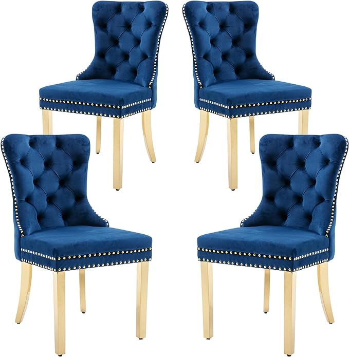 KCC Velvet Dining Chairs Set of 4, Upholstered High-end Tufted Dining Chair by KCC