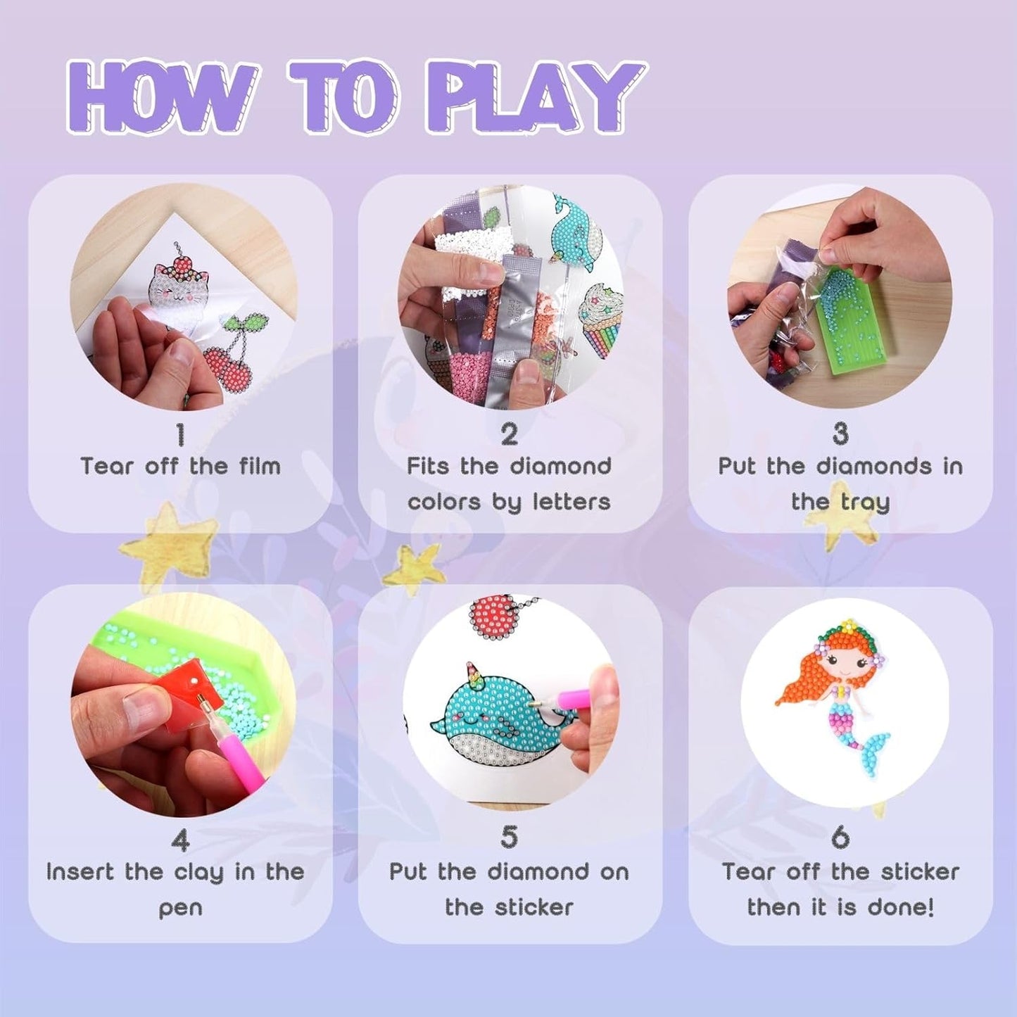 Cymbana Diamond Painting Kits for Kids 18 Pcs Princess and Their Buddy Gem Art Sticker for Kids Ages 6-8 8-12 Contains Unicorn, Mermaid