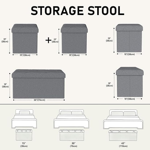 30W Folding Ottoman with Storage Bench, Storage Ottoman Bench, 15W Inches - Image 2