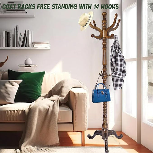 74" Wooden Coat Rack Stand, Coat Racks Freestanding - Image 2