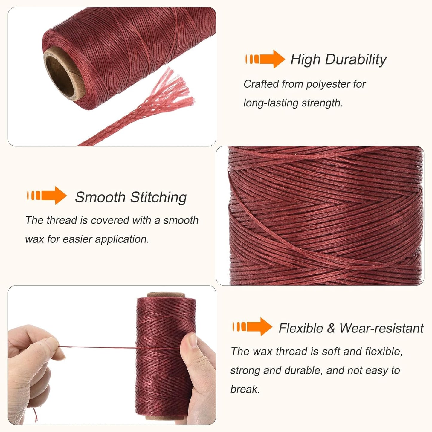 MECCANIXITY Waxed Thread,197 Yard 1mm 210D Flat Wax Thread Polyester Waxed String for Leather Sewing Hand Weaving Book Binding Home Decoration,Wine Red