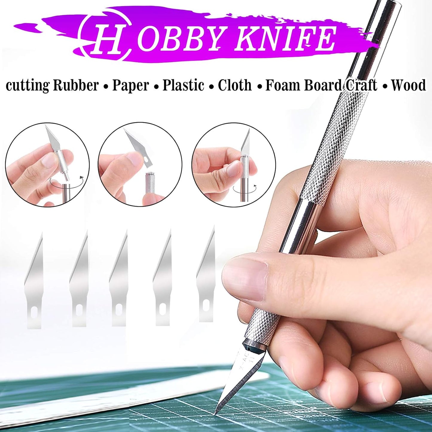 WAYCOM Rubber Stamp Making Kit - Linoleum Cutter Set, Hobby Knife, Pencil for DIY Stamp Carving Craft
