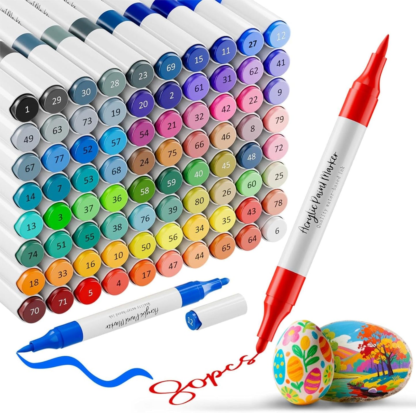 Acrylic Paint Markers,80 Colors Acrylic Markers,Dual Tip Paint Pens for Painting Rocks,Fabric,Wood, Glass,Coloring Books,Paper,DIY Crafts Art School Supplies for Adult,Pumpkin Painting Kit