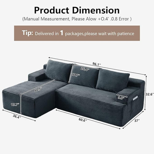 96" Cloud Sectional Couch with L-Shape Chaise, Modular Comfy Sofa Chaise Longue - Image 2