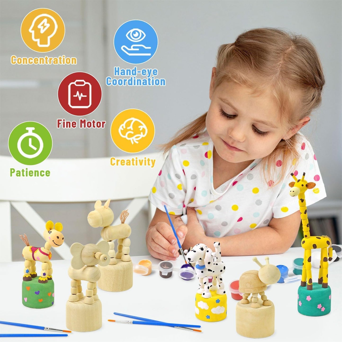 Vileafy Crafts for Kids, Painting Kits for Kids Ages 4-8 with Paints & 8 Brushes, DIY Arts and Crafts for Boys and Girls, Unfinished Wood Figures for Painting Party Favors