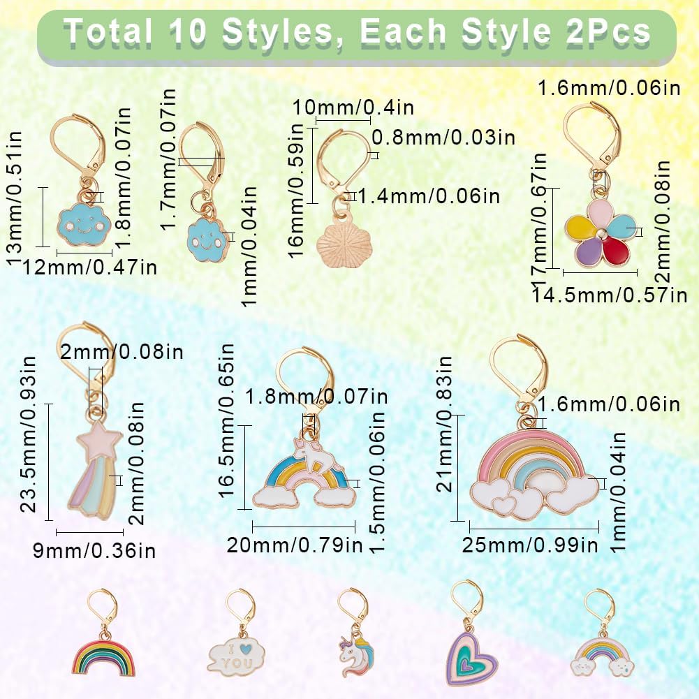 SUNNYCLUE 1 Box 20Pcs Knitting Stitch Markers Crochet Rainbow Colorful Leverback Charms Cute Crochet Markers for Knitting Weaving Sewing Needleworks Women DIY Craft