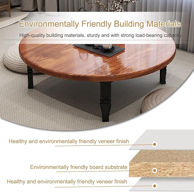 JHDXL Folding Japanese Floor Table，Folding Floor Coffee Table, Vintage Portable - Image 5