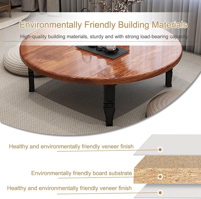 JHDXL Folding Japanese Floor Table，Folding Floor Coffee Table, Vintage Portable - Image 5