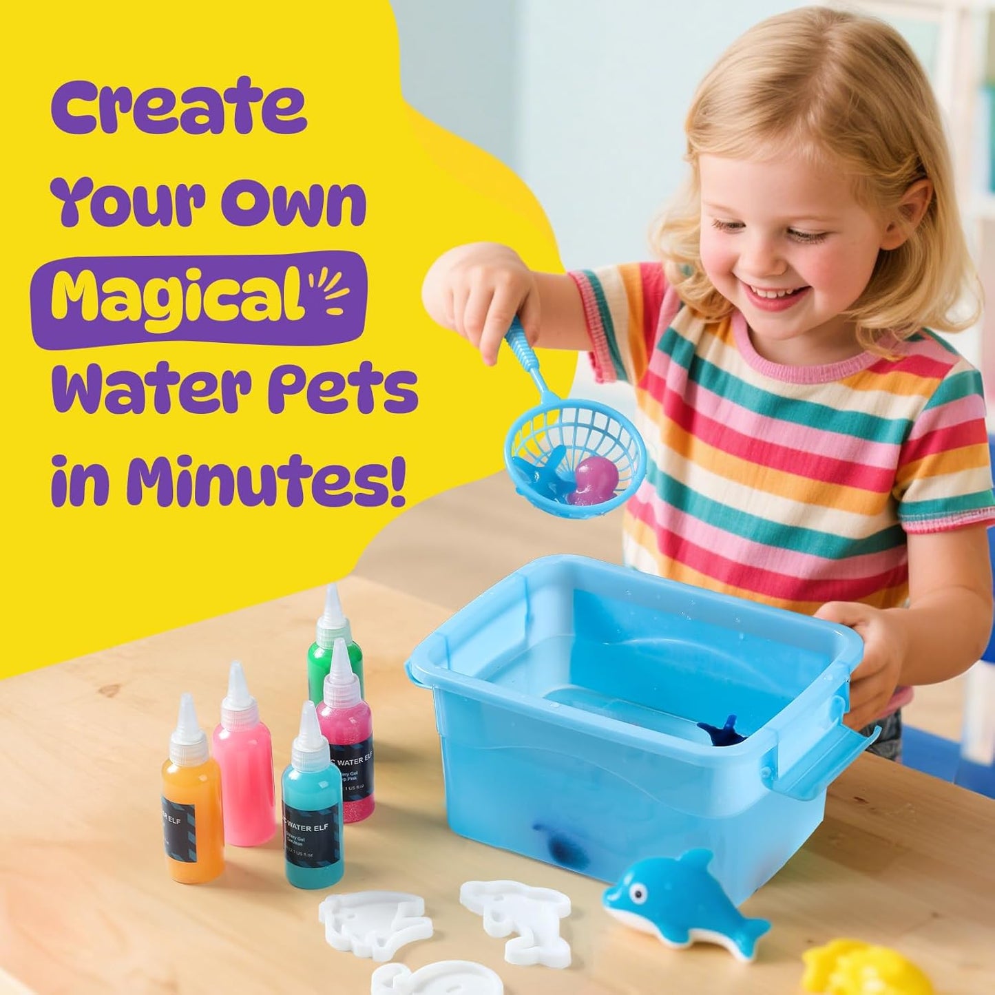 Magic Water Elf Toy Kit - 65ml Aqua Fairy Water Gel Kit for Kids with 20 Magic Gel & 10 Molds, Make Your Own Water Pets & Squishy Toys, Arts and Craft Kits for Kids Ages 8 9 10 Years Old