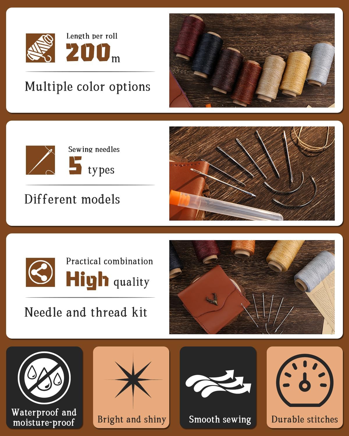 DIUDUS 218 Yards Upholstery Thread Heavy Duty, Waxed Leather Thread Sewing Kit with Heavy Duty Needles, Thread for Hand Sewing Leather Craft Repair Leather Shoes Bags Sofa (Red)
