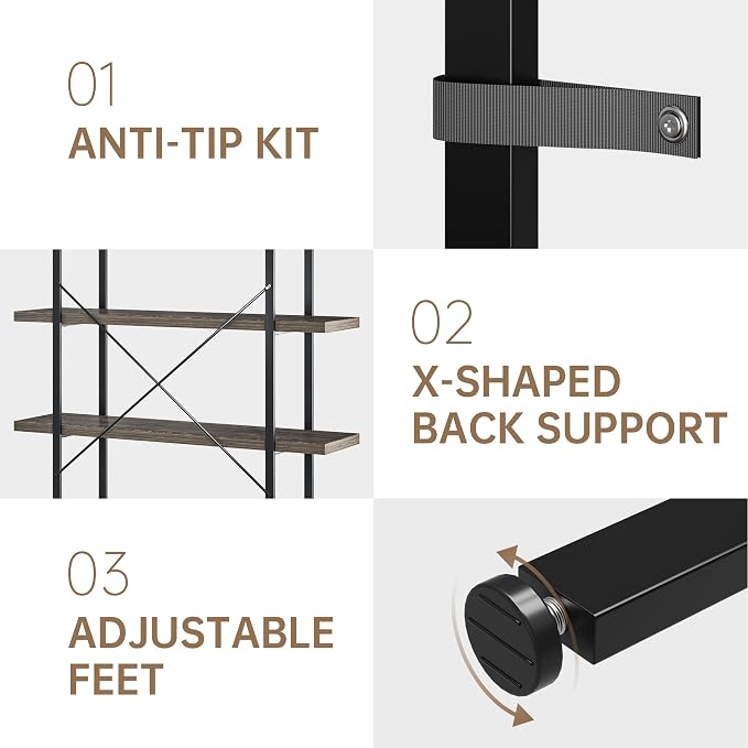 OtterOasis Bookshelf Set of 2, Heavy Duty 4-Tier Industrial Bookcase, 120lbs - Image 5