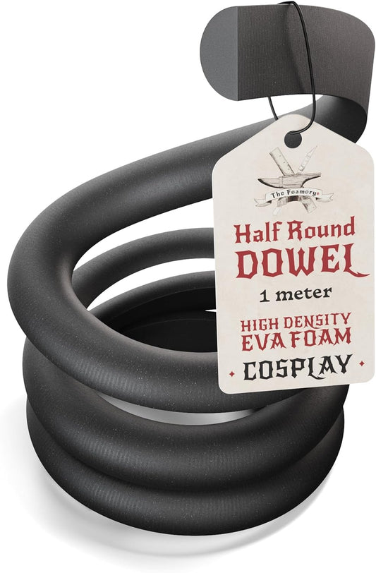 The Foamory's No Waste Half Round EVA Foam Dowel. 5-25mm x 1M High-Density Black Craft Foam Stick. Pre-Cut for Quick Cosplay Armor Trim, Weapon Enhancement and Costumes. Time Saving, Paint-Ready Bevel