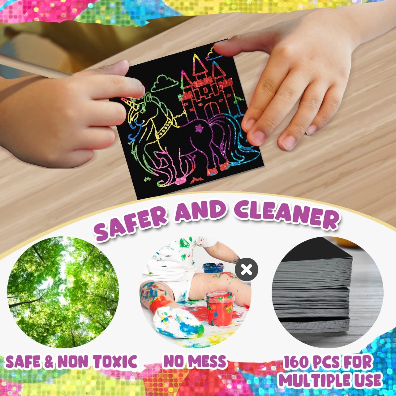 ZMLM 165 Rainbow Scratch Paper Art Crafts Mini Notes Kids Gifts 4 5 6 7 8 9 10 Years Old Girls Boys Students Teens Classroom Prizes School Supplies Birthday Party Travel Toy Gift(Holographic)