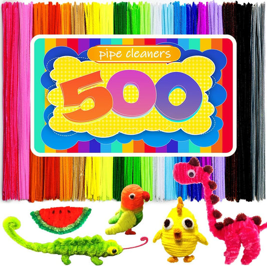 500pcs Pipe Cleaners, Pipe Cleaners for Crafts, Craft Supplies Multicolor Chenille Stems for Art&Craft Christmas DIY Projects(12inch*6mm,20colors)