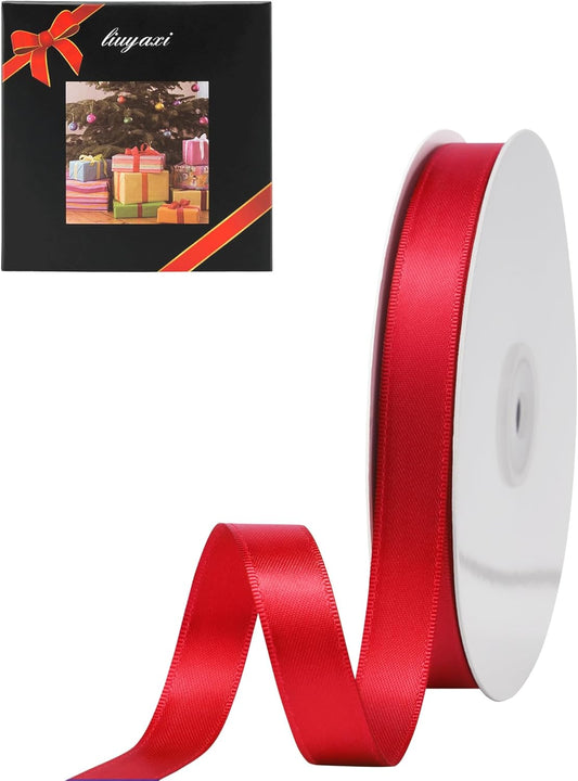 LIUYAXI Hot Red Satin Ribbon, Double Faced 5/8" X Continuous 25 Yards Ribbons Perfect for Gift Wrapping Bows Bouquet Wedding Craft and More
