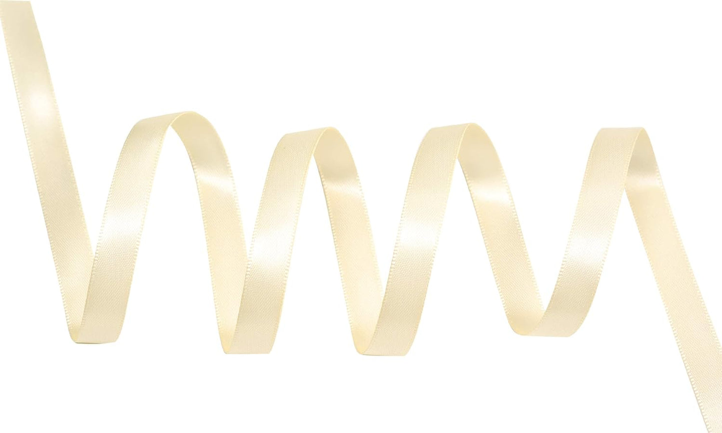 YAMA Ivory Double Faced Satin Ribbon 3/8 Inch 25 Yards Thin Ivory Fabric Ribbon for Gift Wrapping Crafts Bows Wedding Party Decoration