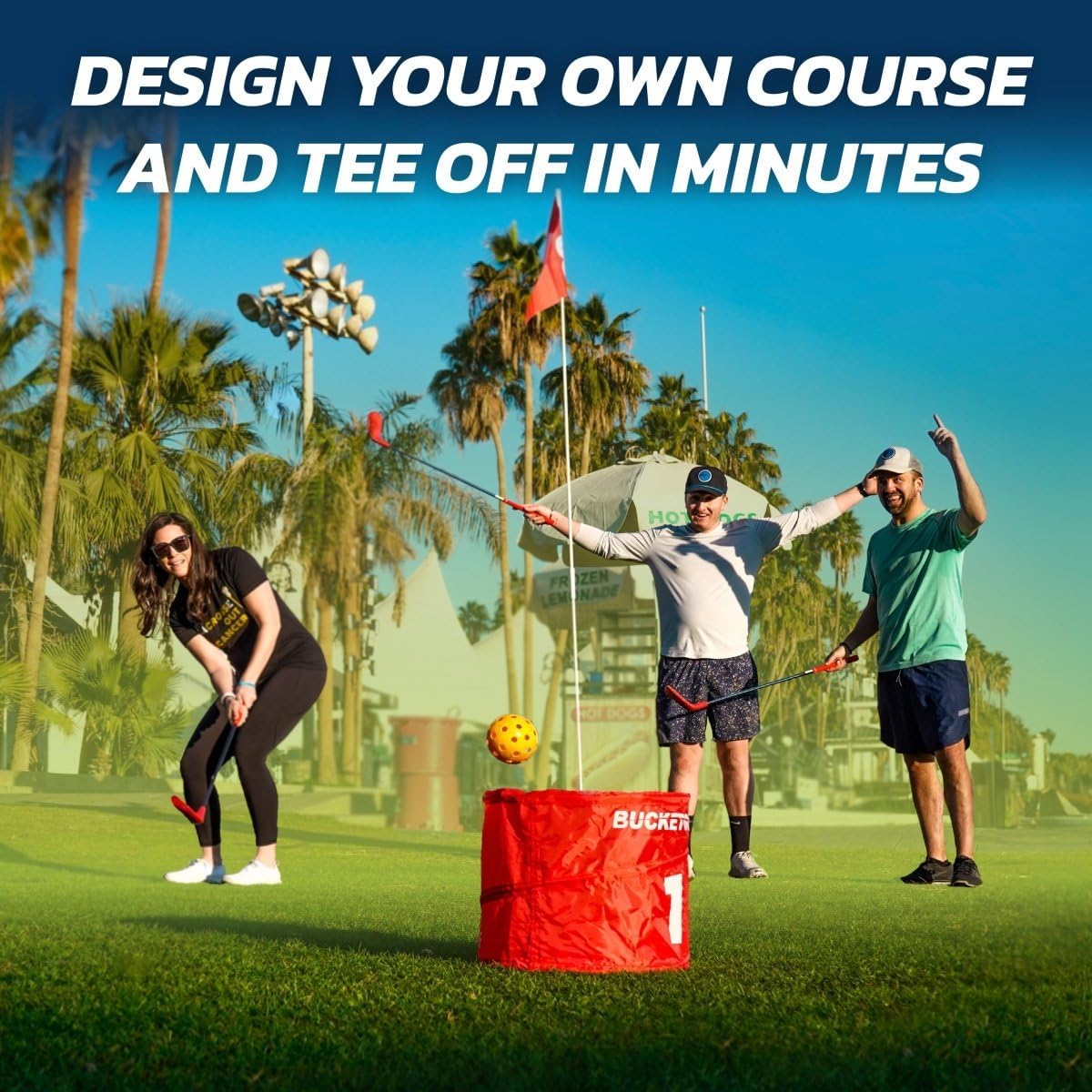 bucketgolf Game 6 Hole Bundle with Clubs - The Best Backyard Golf Game for All Ages and Levels Adults, Kids, Families, Schools, Yards, Parks, Beaches, Vacation. (4 Clubs (4 RH))
