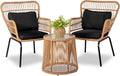 3 Piece Outdoor Wicker Furniture Bistro Set, Rattan Chairs Conversation Sets by HOMEZILLIONS
