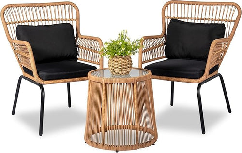 3 Piece Outdoor Wicker Furniture Bistro Set, Rattan Chairs Conversation Sets by HOMEZILLIONS