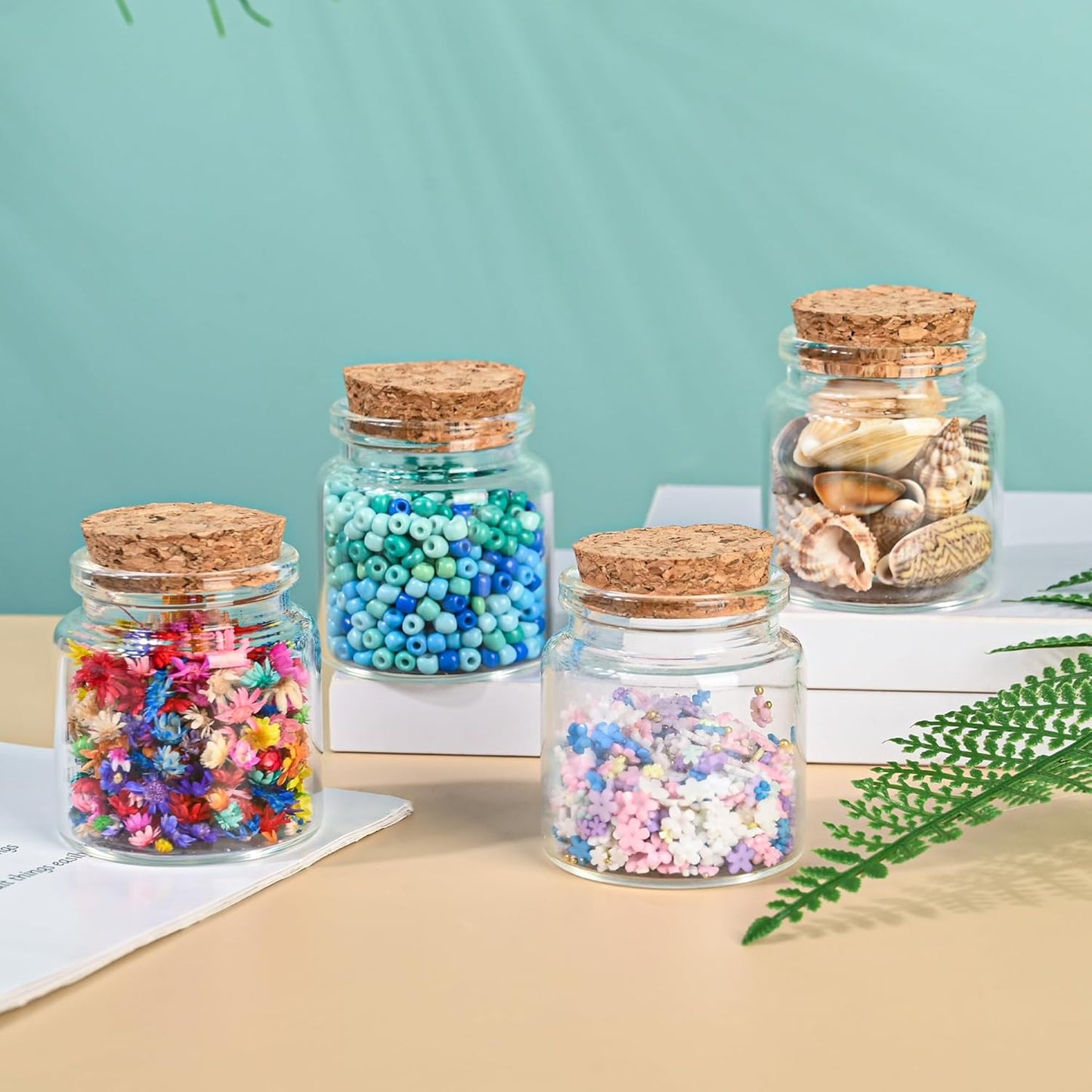 4PCS 50ml Small Empty Glass Bottle with Cork Stopper Storage,Small Glass Bottle Jars for DIY Art Crafts Projects Decoration Party Supplies and Wedding Party Favors