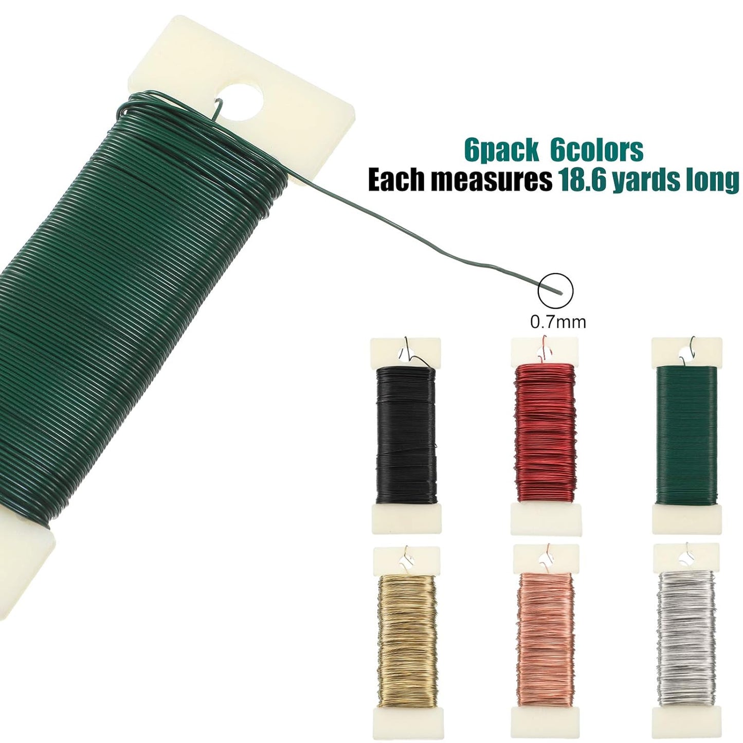 6 Rolls 112 Yards Floral Flexible Paddle Wire Floral Bind Wire for Crafts, Christmas Garland and Flower Arrangements DIY Craft, Christmas Holiday Decoration(Green Red Silver Gold Black Rose Gold)