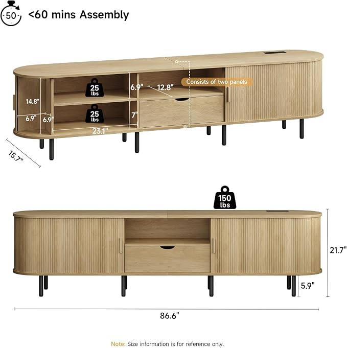 ONBRILL 86.6" TV Stand with Power Outlet - Image 2