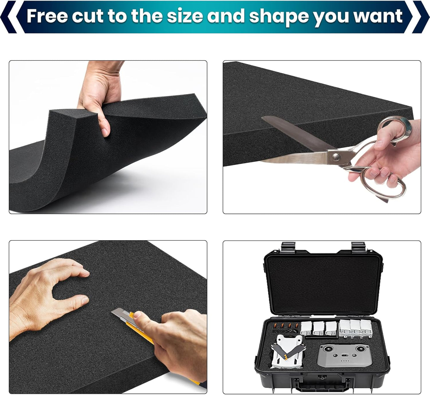 6 Pcs 16 x 12 x 1.5 Inches Polyurethane Foam - Packing Foam Inserts for Cases Black Craft Foam Sheets for Packing Padding 1.5 Inch Thick for Camera Toolbox Storage