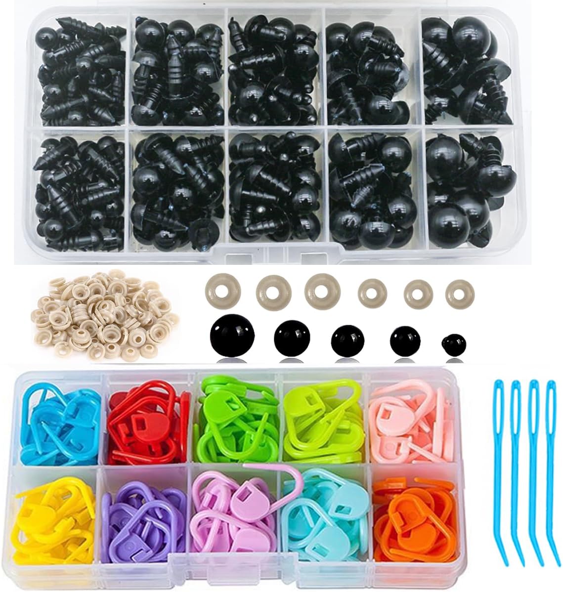 120 Pieces Locking Crochet Stitch Markers for Crocheting Knitting Clip Yarn Row Markers Tapestry Needles and 300 Pieces Safety Eyes