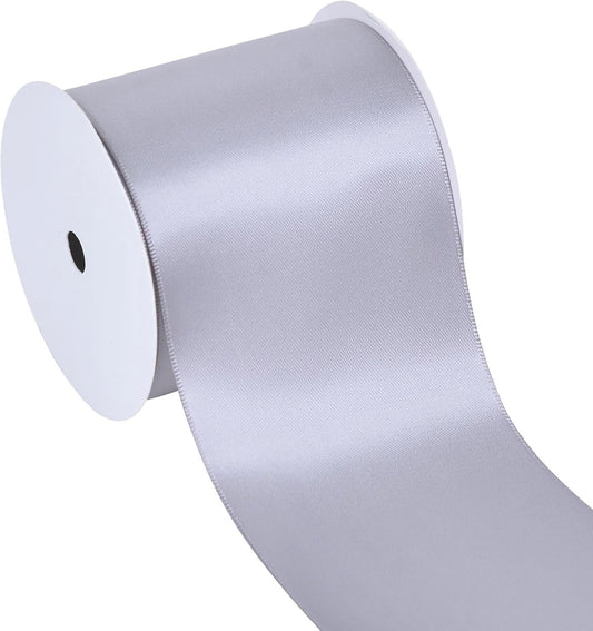 YAMA Silver Double Faced Satin Ribbon, 3 Inch 10 Yards, Great for Crafts Bows Flower Bouquet Wedding Home Decor Gift Wrapping