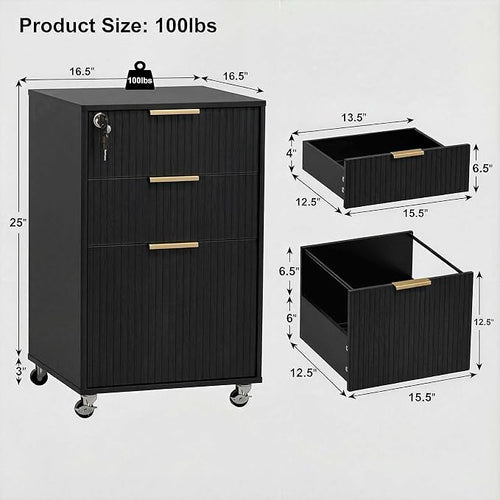 3 Drawers Fluted Mobile File Cabinet - Image 2