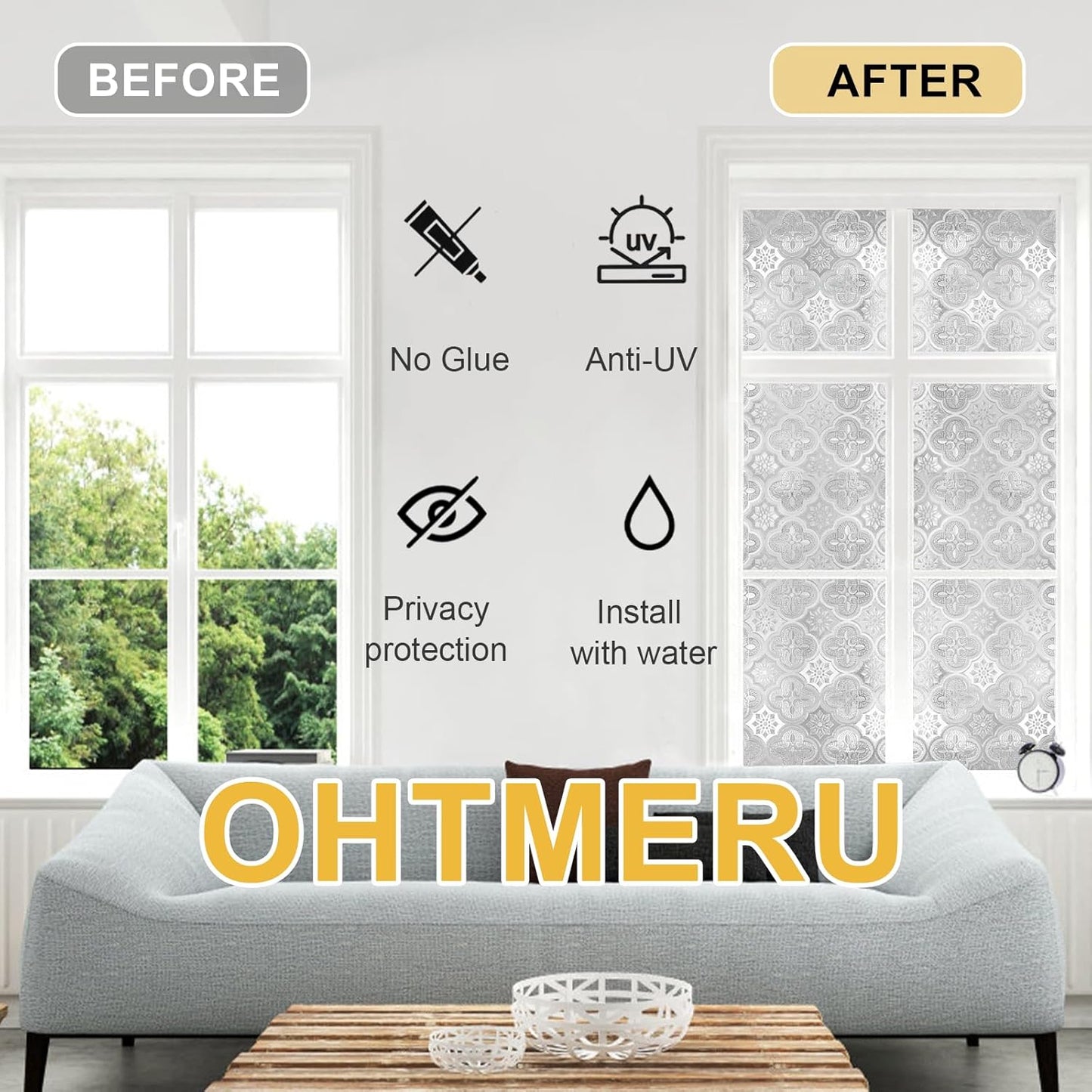 Window Privacy Film Decorative for Front Door, Bathroom Static Cling Stained Glass Sticker Opaque Heat Control UV Blocking Non-Adhesive for Home Windows 35.4 X 78.7 inches