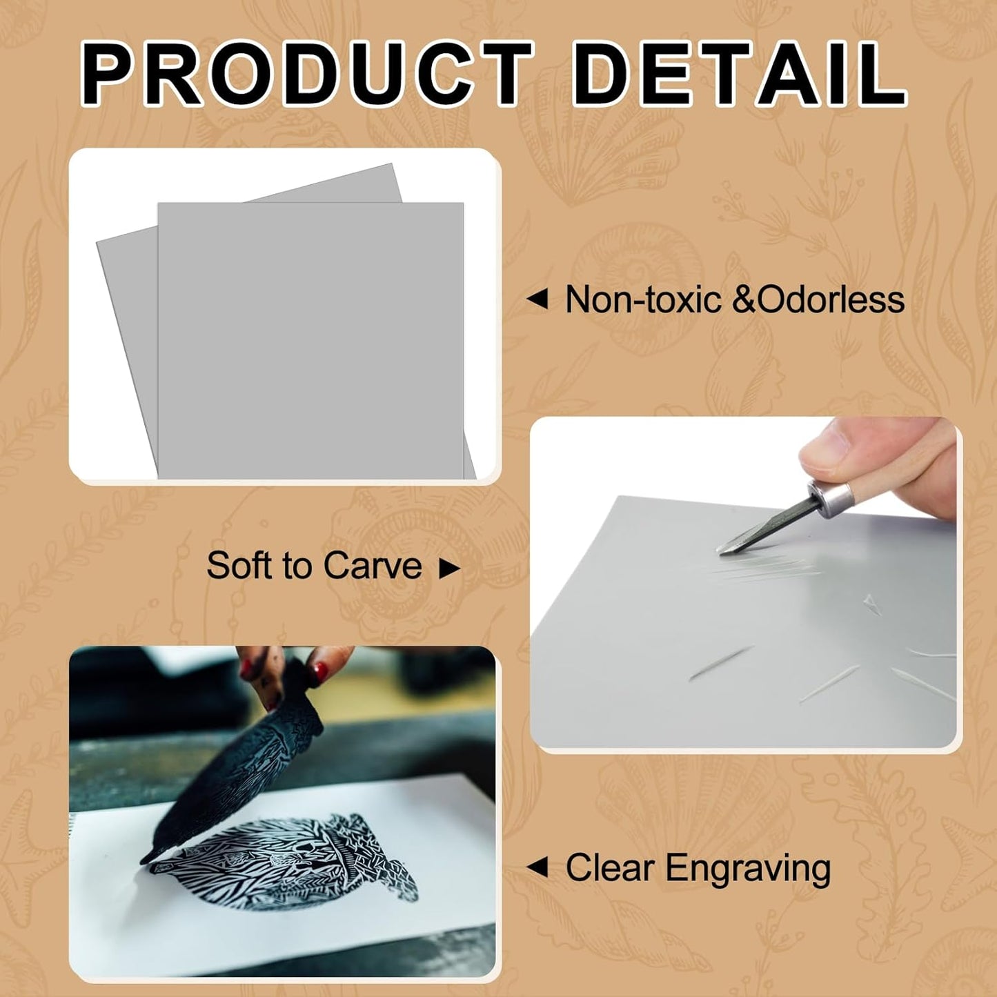 Yeaqee 12 Pcs Linoleum Block Rubber Carving Block Soft Linocut Blocks Large Linoleum Sheet Unmounted Lino Plates for Engraving Art Project Printmaking Artist Studio Supplies (12 x 12 Inch,Gray)