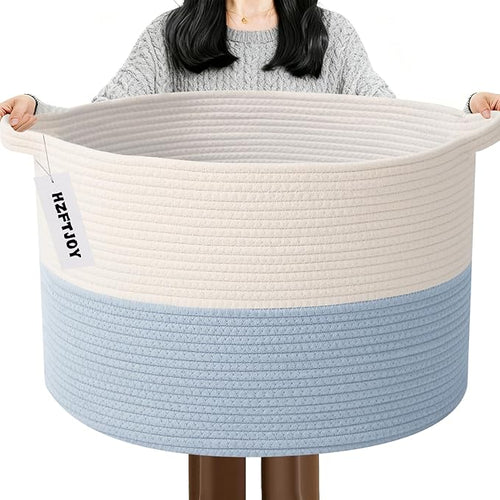 115L Extra Large Woven Cotton Rope Blanket Basket by HZFTJOY