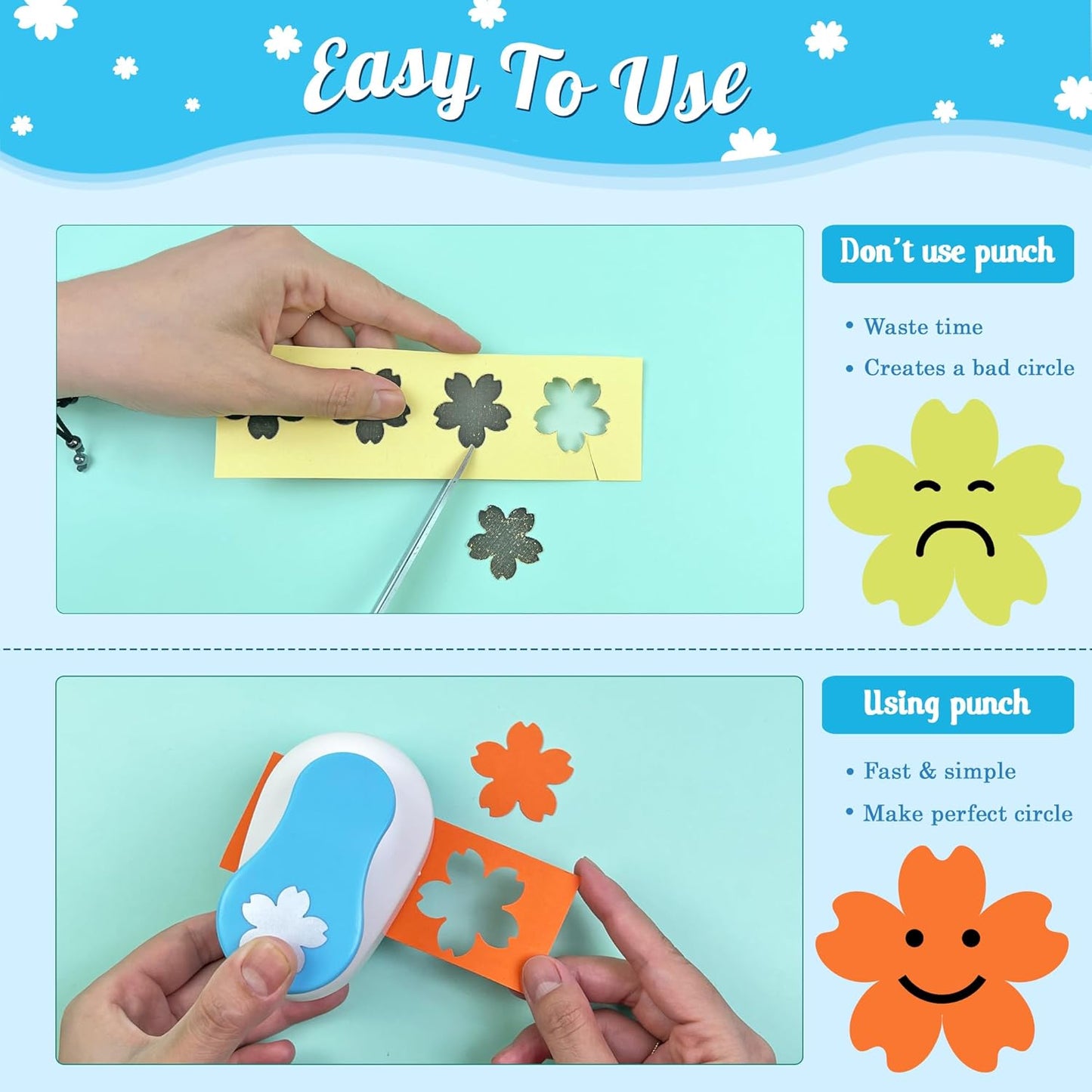 Flower Hole Punch for Paper Craft Size Out 2-Inch, Cherry Blossoms Punches, Craft Lever Punch Handmade, Tool Flower Punch for Scrapbook, Festival Cards, DIY Arts