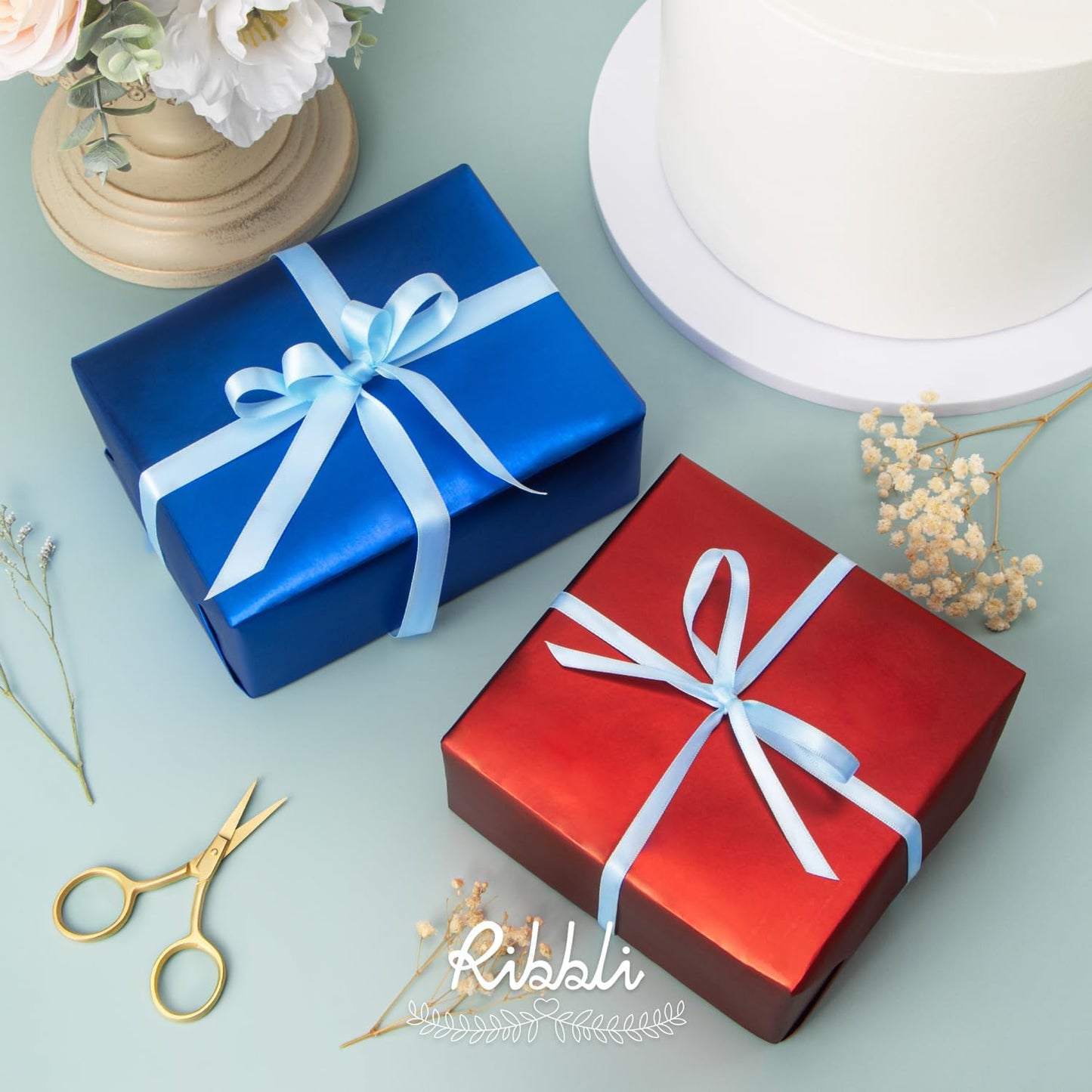 Ribbli Light Blue Satin Ribbon,Double Faced Satin 1/4 inch x Continuous 50 Yards,Light Blue Ribbon Use for Bows Bouquet,Gift Wrapping,Wedding Decoration,Floral Arrangement