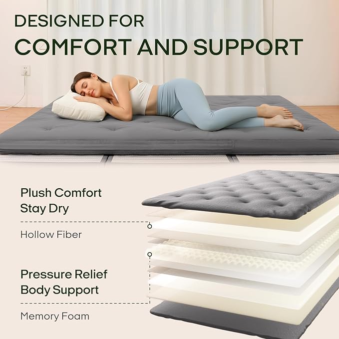 ZonLi Japanese Floor Futon Mattress Twin Size 75"x 39", 100% Cotton Cover 2.5'' - Image 3