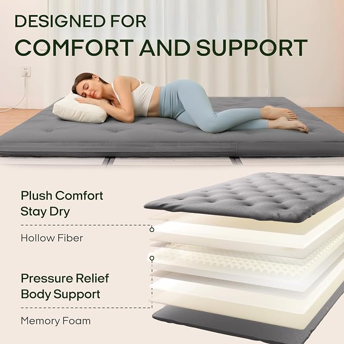 ZonLi Japanese Floor Futon Mattress Full Size 75"x 54", 100% Cotton Cover 4'' - Image 4