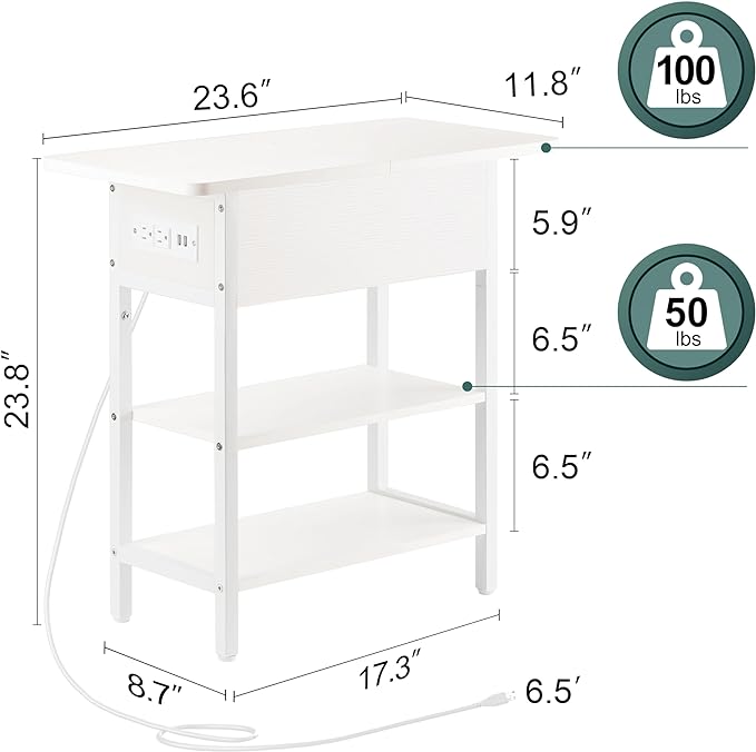 Yoobure End Table with Charging Station, Flip Top Side Table with USB Ports and - Image 3