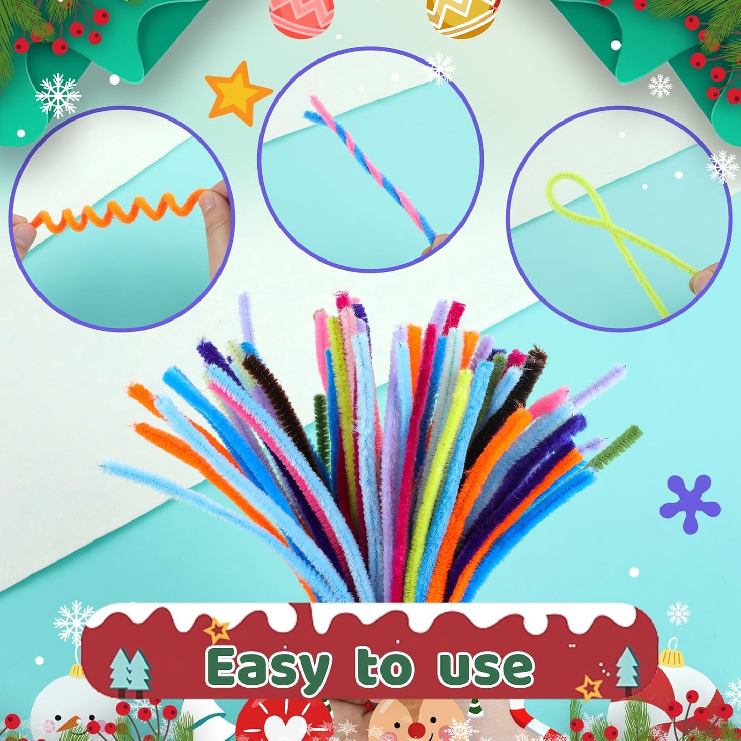 200PCS Pipe Cleaners, Green Pipe Cleaners Chenille Stem, Fuzzy Sticks Pipe Cleaners Craft Supplies for DIY Arts Crafts Project