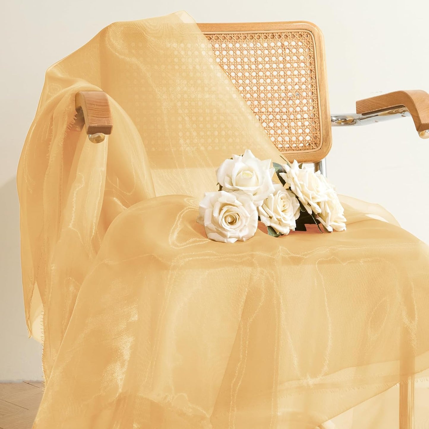 P Pothuiny Sheer Organza Fabric by The Yard, 3 Yards x 60 Inch Wide Bridal Champagne Organza Tulle Fabric Roll Shiny Gauze Fashion Dress Sewing Craft for Wedding Party Decorations Backdrop