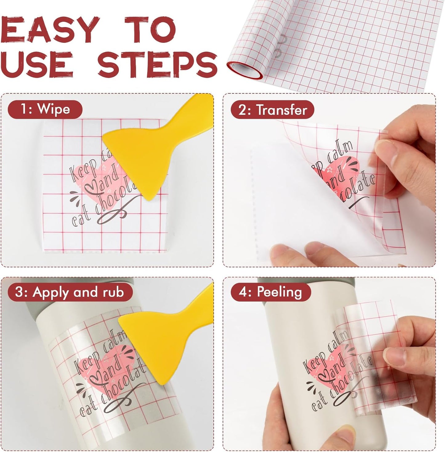 MAQIHAN Transfer Tape for Vinyl - 12 in x 16.4 FT Premium Vinyl Transfer Paper with Red Grid Application Low Tack Tape for Signs, Stickers, Decals, Letters