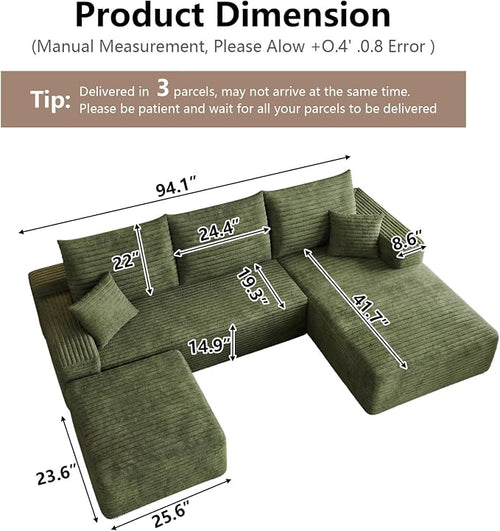 95" Cloud Sectional Couch U-Shaped Chaise - Image 2