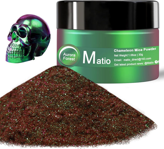 Matio Chameleon Mica Powder, 1.06oz/ 30g Aurora Forest Chrome Nail Powder, Pearlescent Effect Color Shift Pigment for Resin Craft, Soap Candle Dye, Nail Art, Makeup, Bath Bomb, Paint, Slime Pigment