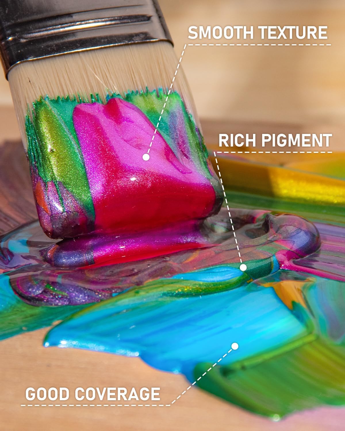 Nicpro 8 Colors Iridescent Acrylic Paint, 8.45oz / 250ml Large Bulk Metallic Acrylic Paint,Color Shifting & Non-Toxic Art Painting Supplies For Canvas Fabric Rock Wood with Color Wheel