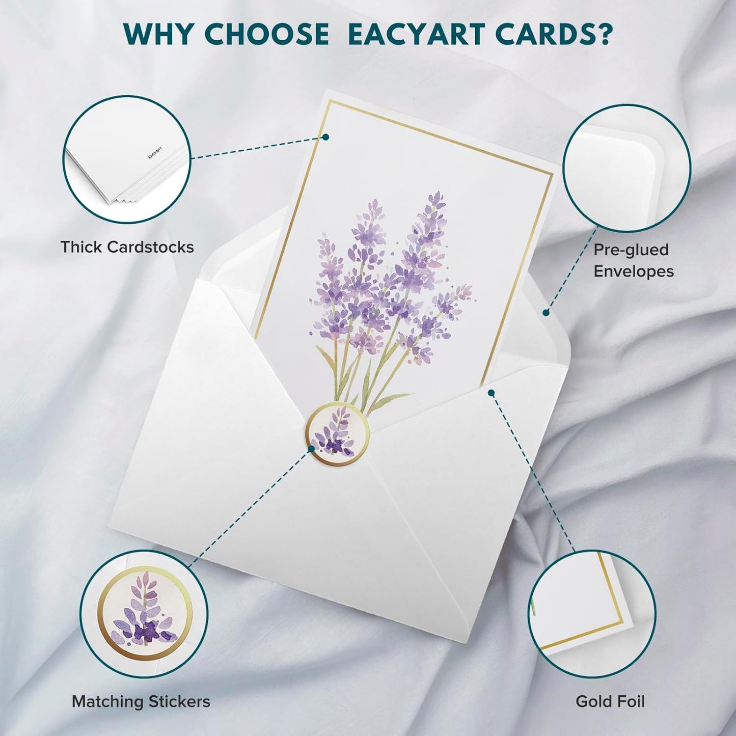 Blank Cards, 30 Pack Blank Greet Cards, Elegant Gold Foil Blank Note with Envelopes, Perfect Stationary Set For All Occasions, 5 Assorted Floral Designs
