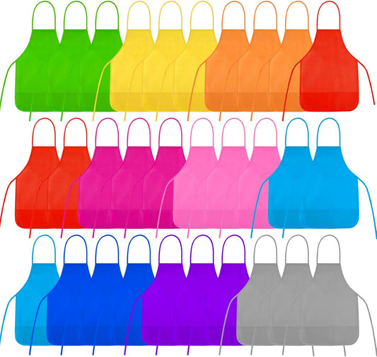 NACHLYNN 10/20/30 Pcs Kids Painting Apron Kid Art Aprons Toddler Paint Apron Smock with 2 Pockets for Cooking Painting Craft